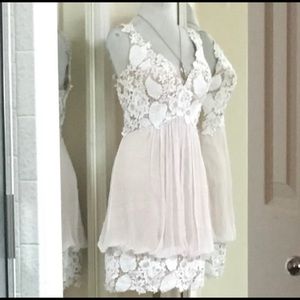 Jovani Beaded White Lace & Nude Puffy Dress 8